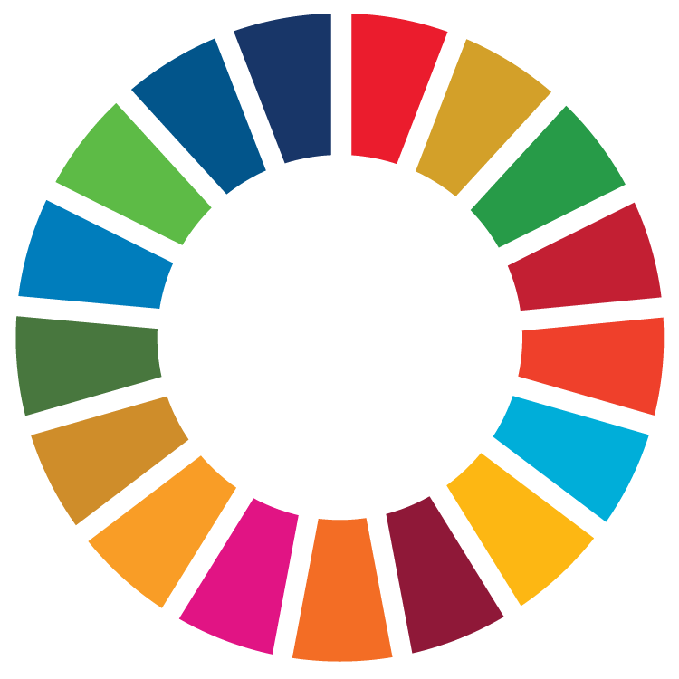 UN SDG's wheel representing in colors each of the United Nations Sustainable Development Goals. At Unite they are the Global Goals, a circle with a hole in the middle and the circle is madeup of slides of colors, 17 colors in total.